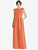 Front View Thumbnail - Portofino Orange Cap Sleeve Pleated Skirt Dress with Pockets