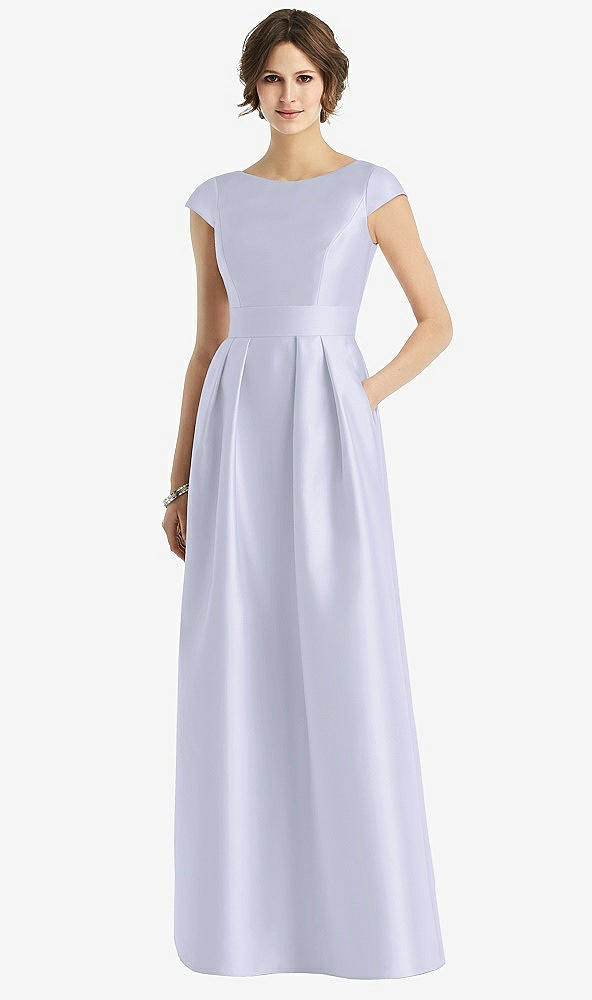 Front View - Silver Dove Cap Sleeve Pleated Skirt Dress with Pockets