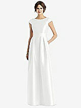 Front View Thumbnail - White Cap Sleeve Pleated Skirt Dress with Pockets