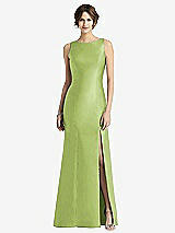 Front View Thumbnail - Mojito Sleeveless Satin Trumpet Gown with Bow at Open-Back