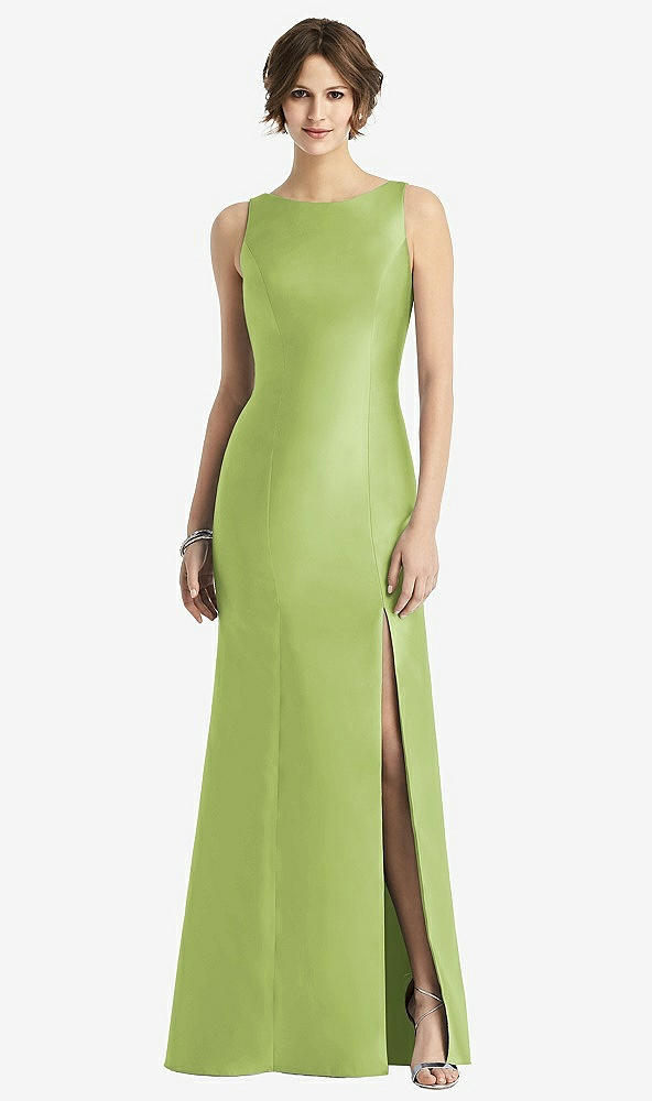 Front View - Mojito Sleeveless Satin Trumpet Gown with Bow at Open-Back
