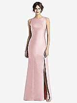Front View Thumbnail - Ballet Pink Sleeveless Satin Trumpet Gown with Bow at Open-Back