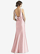 Rear View Thumbnail - Ballet Pink Sleeveless Satin Trumpet Gown with Bow at Open-Back