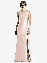 Front View Thumbnail - Blush Sleeveless Satin Trumpet Gown with Bow at Open-Back