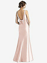 Rear View Thumbnail - Blush Sleeveless Satin Trumpet Gown with Bow at Open-Back