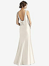 Rear View Thumbnail - Ivory Sleeveless Satin Trumpet Gown with Bow at Open-Back