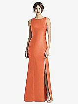 Front View Thumbnail - Portofino Orange Sleeveless Satin Trumpet Gown with Bow at Open-Back