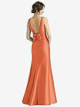 Rear View Thumbnail - Portofino Orange Sleeveless Satin Trumpet Gown with Bow at Open-Back