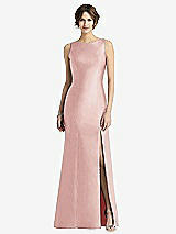Front View Thumbnail - Rose Sleeveless Satin Trumpet Gown with Bow at Open-Back