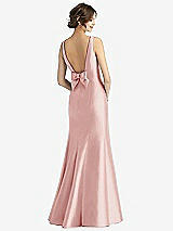 Rear View Thumbnail - Rose Sleeveless Satin Trumpet Gown with Bow at Open-Back