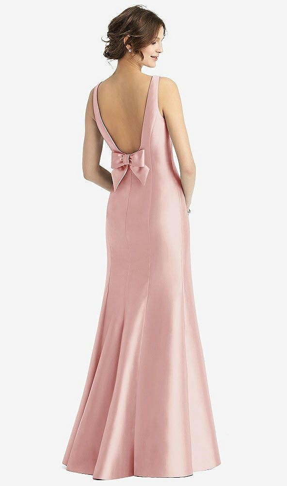 Back View - Rose Sleeveless Satin Trumpet Gown with Bow at Open-Back