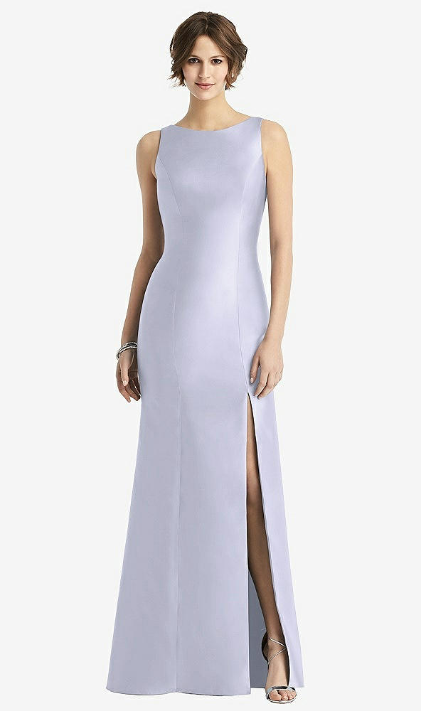 Front View - Silver Dove Sleeveless Satin Trumpet Gown with Bow at Open-Back