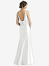 Rear View Thumbnail - White Sleeveless Satin Trumpet Gown with Bow at Open-Back