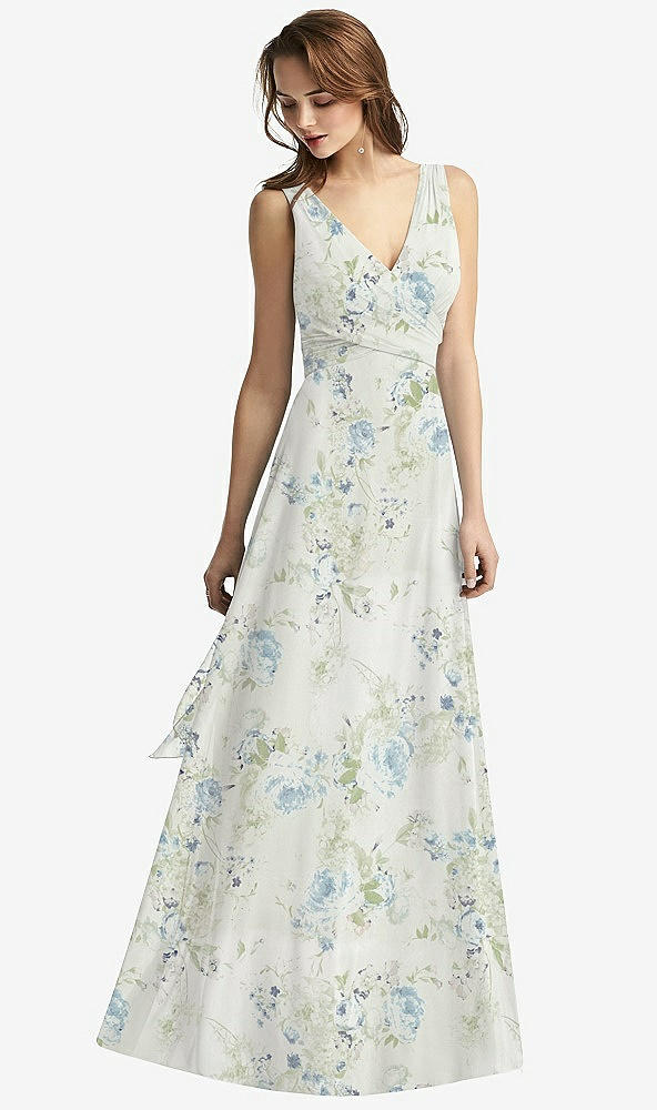 Front View - Bleu Garden Sleeveless V-Neck Chiffon Wrap Dress