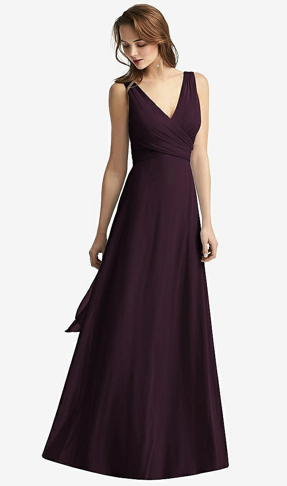 Front View - Deep Plum Sleeveless V-Neck Chiffon Wrap Dress