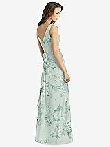 Rear View Thumbnail - Mint Green Floral Sleeveless V-Neck Chiffon Wrap Dress