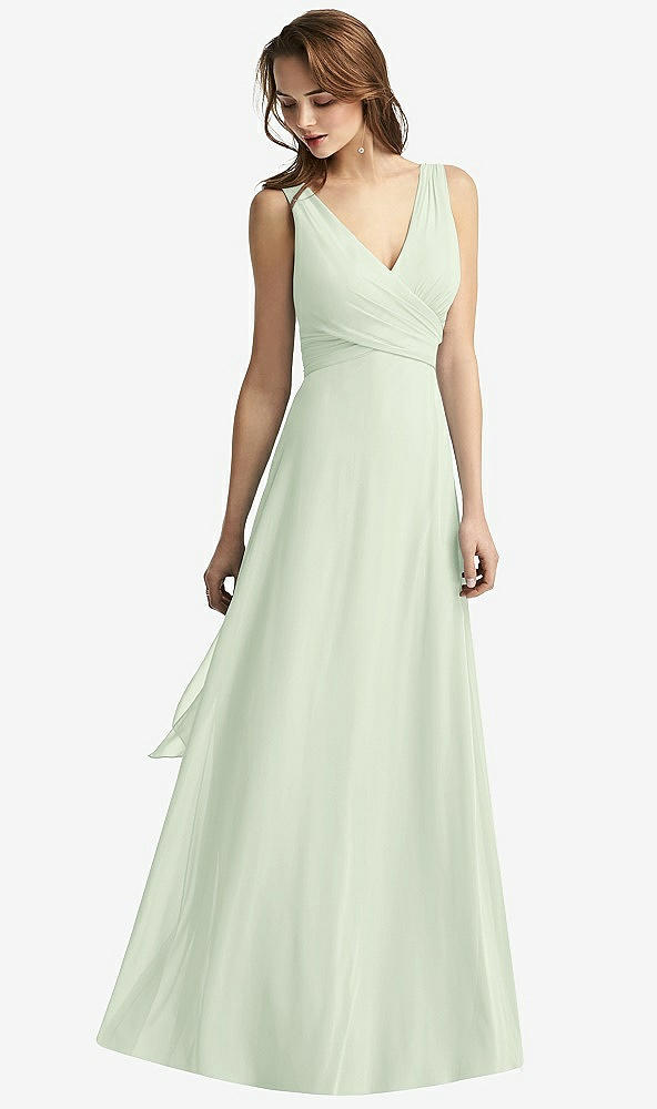 Front View - Mint Green Sleeveless V-Neck Chiffon Wrap Dress