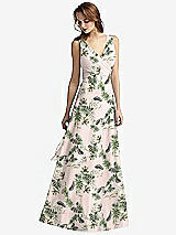 Front View Thumbnail - Palm Beach Print Sleeveless V-Neck Chiffon Wrap Dress