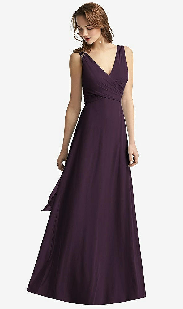 Front View - Aubergine Sleeveless V-Neck Chiffon Wrap Dress