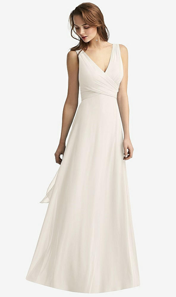 Front View - Ivory Sleeveless V-Neck Chiffon Wrap Dress