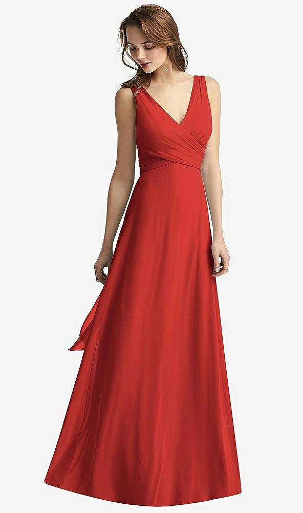Front View - Poppy Red Sleeveless V-Neck Chiffon Wrap Dress