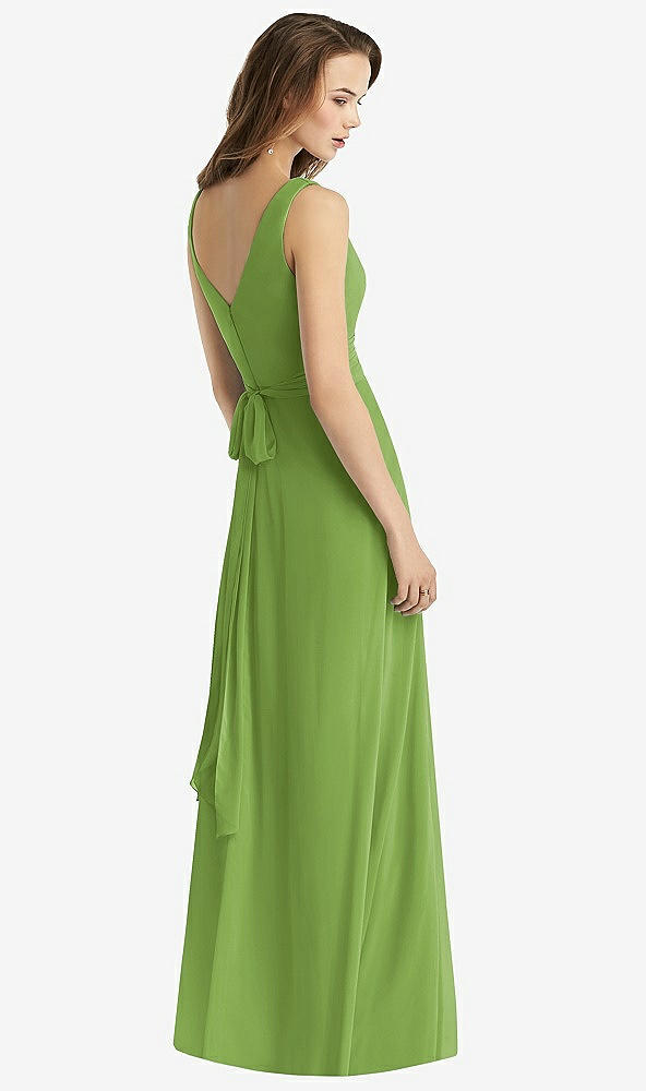 Back View - Peridot Green Sleeveless V-Neck Chiffon Wrap Dress