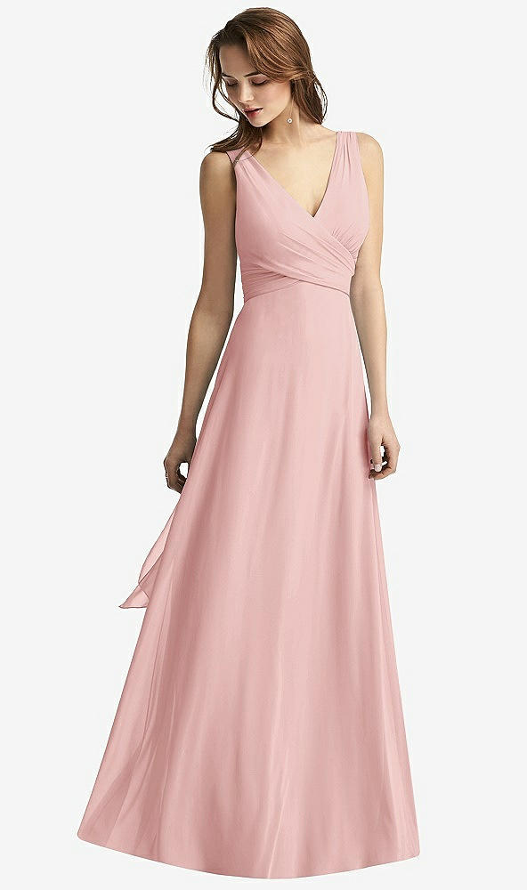 Front View - Rose Sleeveless V-Neck Chiffon Wrap Dress