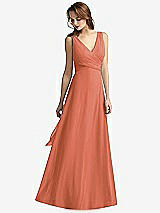 Front View Thumbnail - Terracotta Copper Sleeveless V-Neck Chiffon Wrap Dress