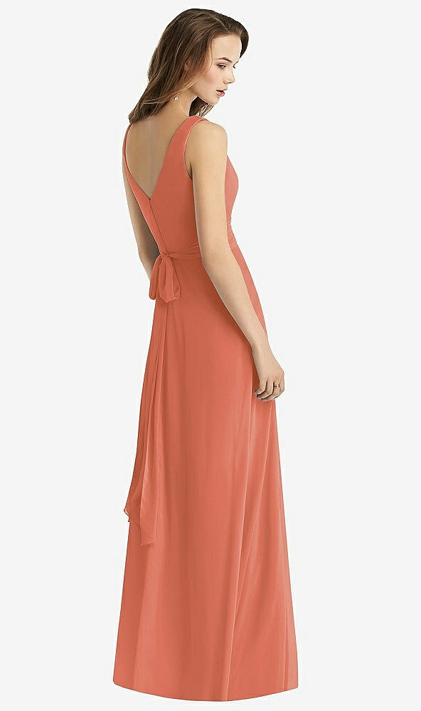 Back View - Terracotta Copper Sleeveless V-Neck Chiffon Wrap Dress