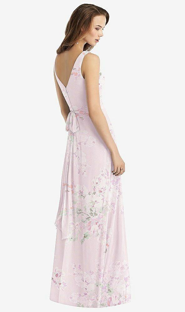 Back View - Watercolor Print Sleeveless V-Neck Chiffon Wrap Dress