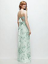 Alt View 1 Thumbnail - Mint Green Floral Tie-Back Cutout Trumpet Gown with Front Slit