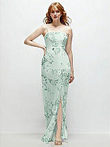 Front View Thumbnail - Mint Green Floral Tie-Back Cutout Trumpet Gown with Front Slit