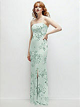 Rear View Thumbnail - Mint Green Floral Tie-Back Cutout Trumpet Gown with Front Slit