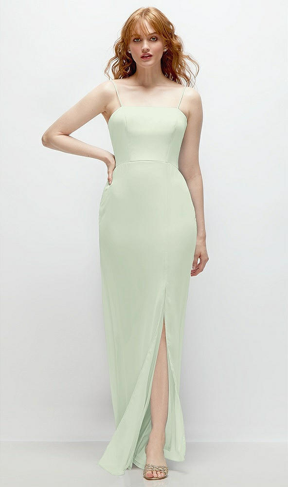 Front View - Mint Green Tie-Back Cutout Trumpet Gown with Front Slit