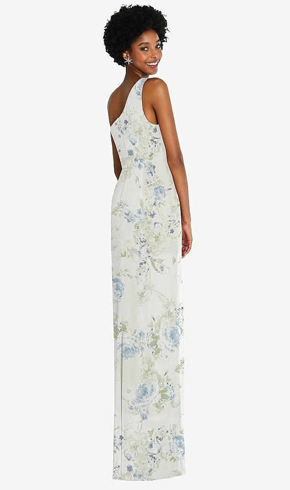 Back View - Bleu Garden One-Shoulder Chiffon Trumpet Gown