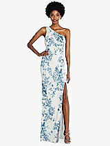 Front View Thumbnail - Cottage Rose Dusk Blue One-Shoulder Chiffon Trumpet Gown