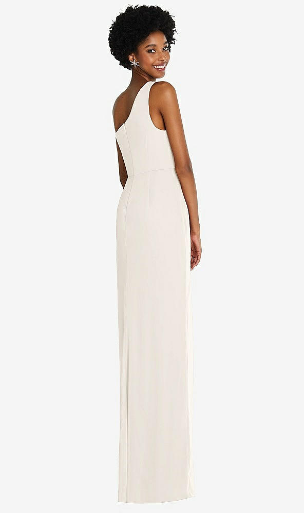Back View - Ivory One-Shoulder Chiffon Trumpet Gown