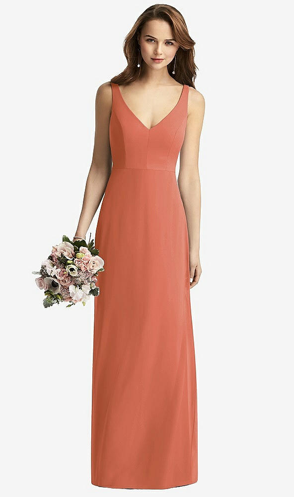 Front View - Terracotta Copper Sleeveless V-Back Long Trumpet Gown