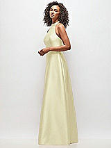 Side View Thumbnail - Butter Yellow High-Neck Cutout Satin Dress with Pockets