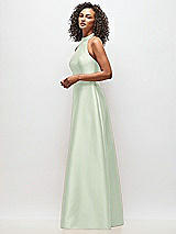 Side View Thumbnail - Mint Green High-Neck Cutout Satin Dress with Pockets