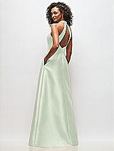Rear View Thumbnail - Mint Green High-Neck Cutout Satin Dress with Pockets