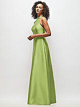 Side View Thumbnail - Mojito High-Neck Cutout Satin Dress with Pockets
