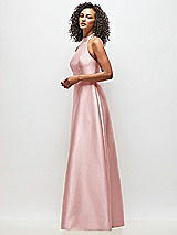 Side View Thumbnail - Ballet Pink High-Neck Cutout Satin Dress with Pockets