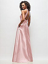 Rear View Thumbnail - Ballet Pink High-Neck Cutout Satin Dress with Pockets