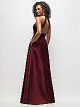 Rear View Thumbnail - Cabernet High-Neck Cutout Satin Dress with Pockets