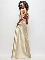 Rear View Thumbnail - Champagne High-Neck Cutout Satin Dress with Pockets