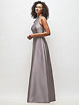 Side View Thumbnail - Cashmere Gray High-Neck Cutout Satin Dress with Pockets