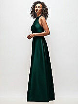 Side View Thumbnail - Evergreen High-Neck Cutout Satin Dress with Pockets