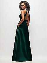 Rear View Thumbnail - Evergreen High-Neck Cutout Satin Dress with Pockets