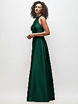 Side View Thumbnail - Hunter Green High-Neck Cutout Satin Dress with Pockets